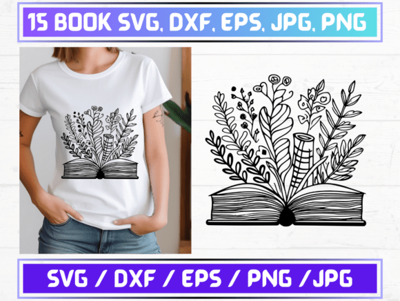 15 Book SVG, DXF, EPS, JPG, PNG Graphics for Editorial Design