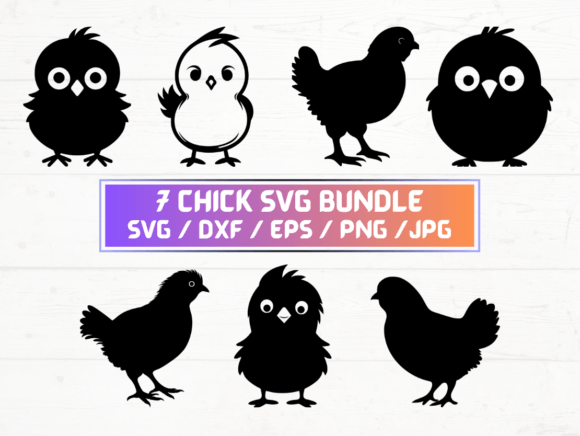 7 Chick SVG, DXF, EPS, JPG, PNG for Crafts and Graphics
