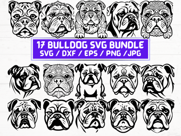 Bulldog Dog SVG Graphics for Crafts and Business