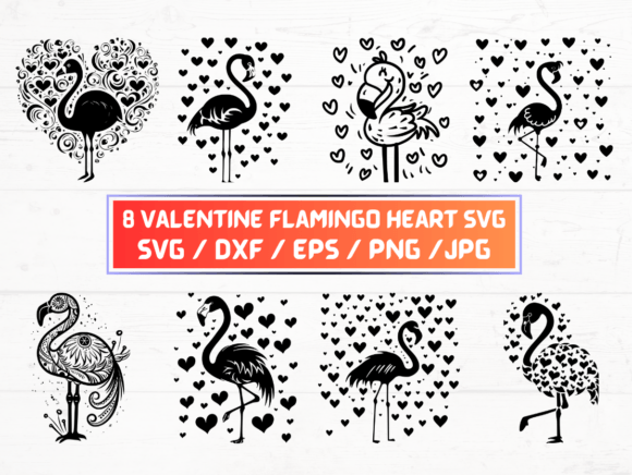 Valentine Flamingo Heart SVG: Graphics for Crafts & Brands