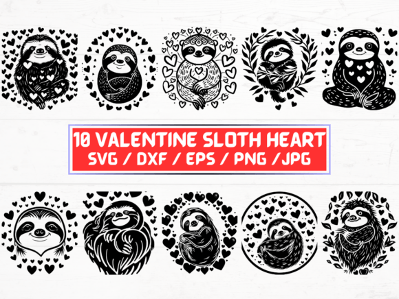 Valentine Sloth Heart SVG: Graphics for Crafts