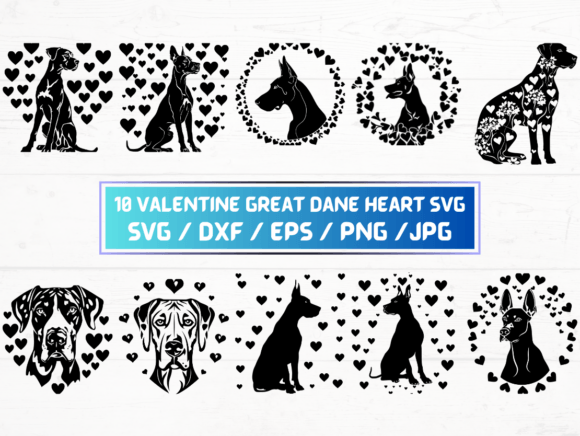 Valentines Great Dane Heart SVG Bundle for Graphics and Crafts